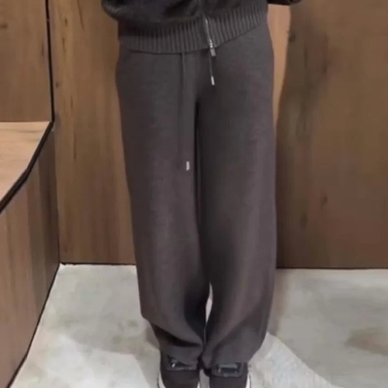 Fashion Faux Fur Two-Piece Outfit Women's Solid Full Sleeve Turtleneck Coats Loose Pants 2026 Spring New Lady Casual Streetwear