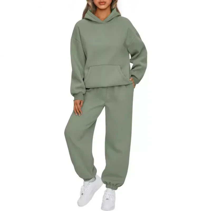 Women's Casual Hoodie And Loose Pants Two-Piece Set Sportswear Polyester Fiber Fashionable Autumn Winter Outfit Combo