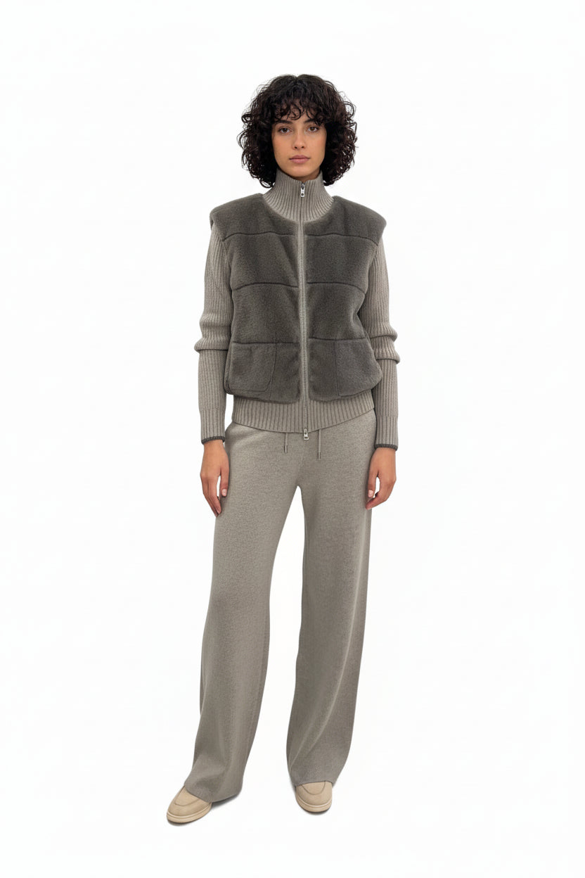 Fashion Faux Fur Two-Piece Outfit Women's Solid Full Sleeve Turtleneck Coats Loose Pants 2026 Spring New Lady Casual Streetwear