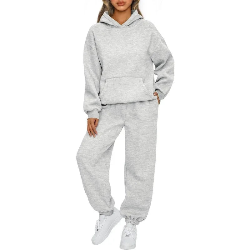 Women's Casual Hoodie And Loose Pants Two-Piece Set Sportswear Polyester Fiber Fashionable Autumn Winter Outfit Combo