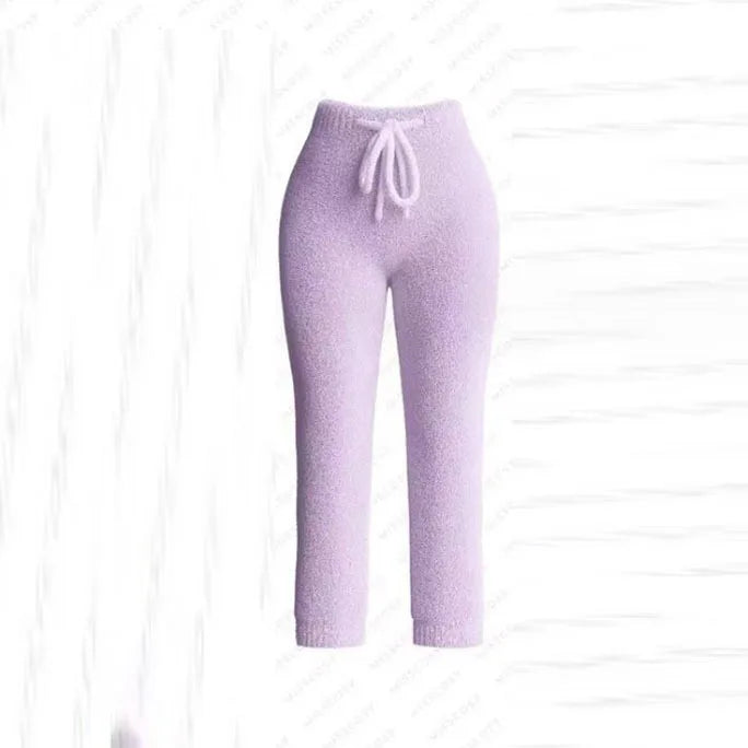 Four Pcs Sets Casual Cropped Tank Tops&High Elastic Drawstring Shorts&Long Sleeve Fleece Knitted Cardigan Coats&Full Trousers