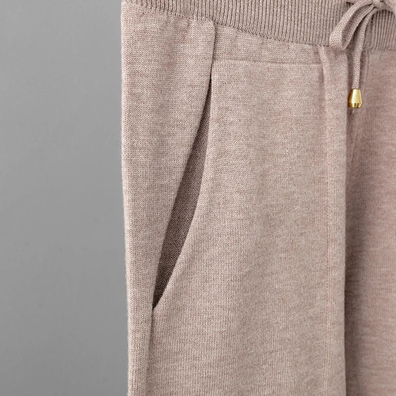 Candy Color Knitted 2 Piece Sets Women Turtleneck Knitwears Sweater Pullover Tops Conjuntos High Waist Casual Harem Pants Outfit