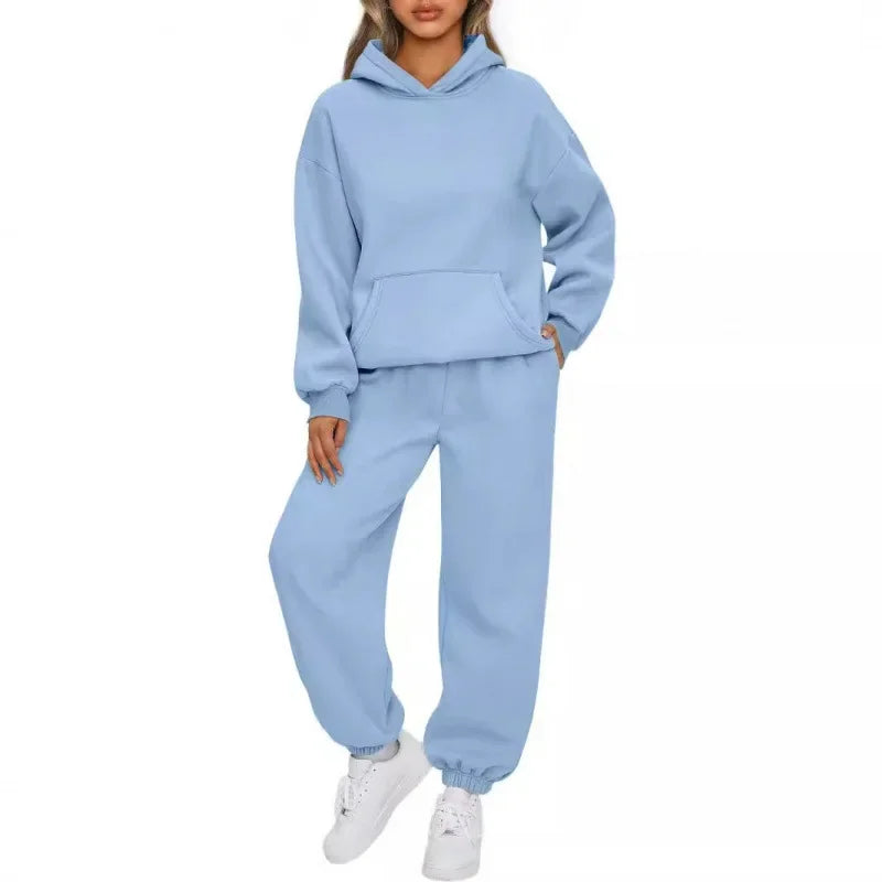 Women's Casual Hoodie And Loose Pants Two-Piece Set Sportswear Polyester Fiber Fashionable Autumn Winter Outfit Combo