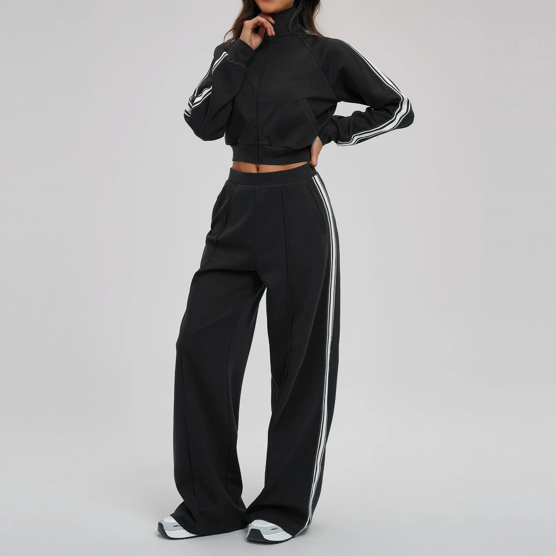 Ningyu Color Blocking Hoodie Set 2PCS Women's Long Sleeved Loose Yoga Set Outdoor Cycling Mountaineering Sport Set Yoga Clothing