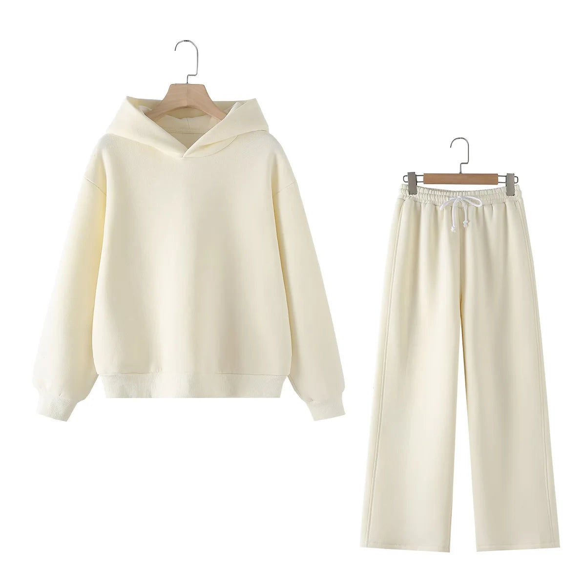 HH Women Solid Casual Sweatshirt Pant Suit Long Sleeve Hooded Fleece Pullover Coat Loose Straight Trousers Office Lady Sets