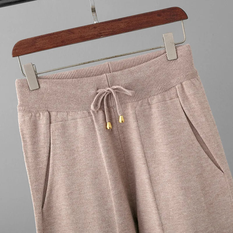 Candy Color Knitted 2 Piece Sets Women Turtleneck Knitwears Sweater Pullover Tops Conjuntos High Waist Casual Harem Pants Outfit