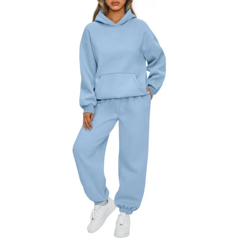 Women's Casual Hoodie And Loose Pants Two-Piece Set Sportswear Polyester Fiber Fashionable Autumn Winter Outfit Combo