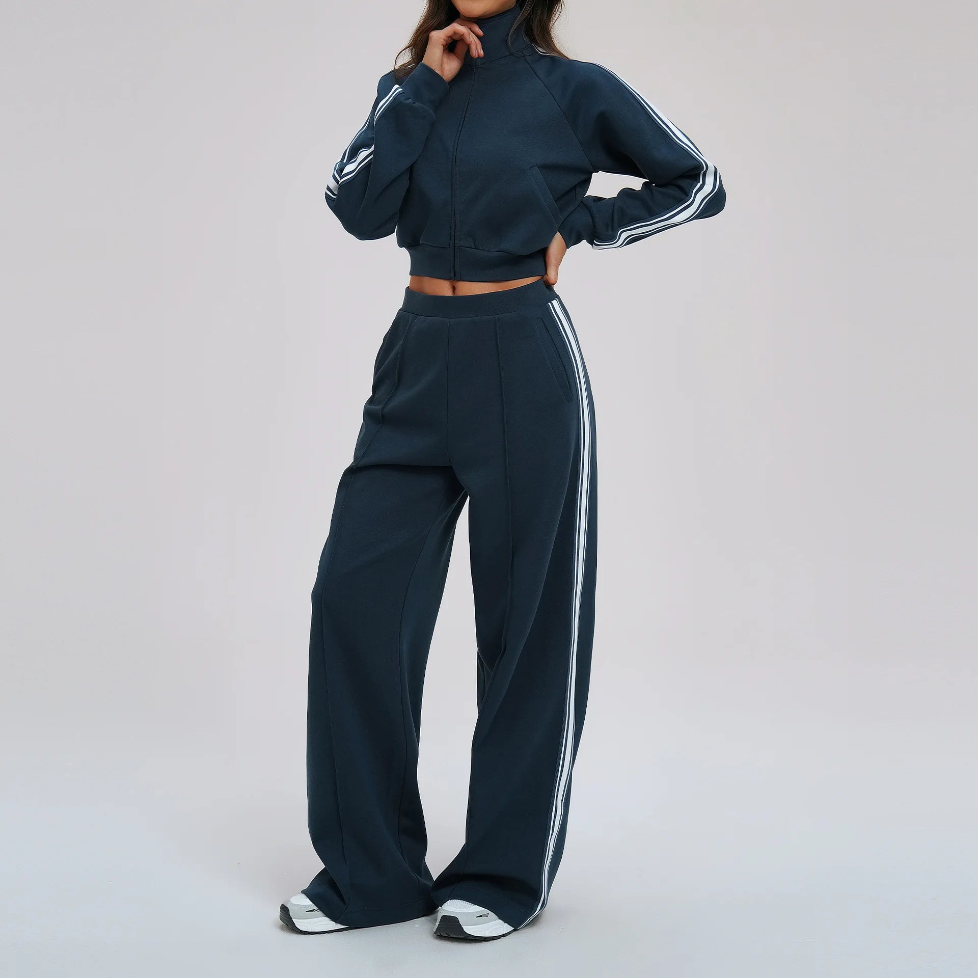 Ningyu Color Blocking Hoodie Set 2PCS Women's Long Sleeved Loose Yoga Set Outdoor Cycling Mountaineering Sport Set Yoga Clothing