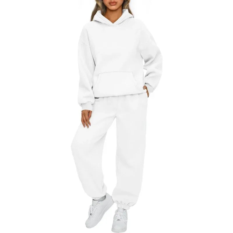 Women's Casual Hoodie And Loose Pants Two-Piece Set Sportswear Polyester Fiber Fashionable Autumn Winter Outfit Combo