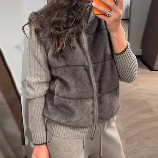 Fashion Faux Fur Two-Piece Outfit Women's Solid Full Sleeve Turtleneck Coats Loose Pants 2026 Spring New Lady Casual Streetwear