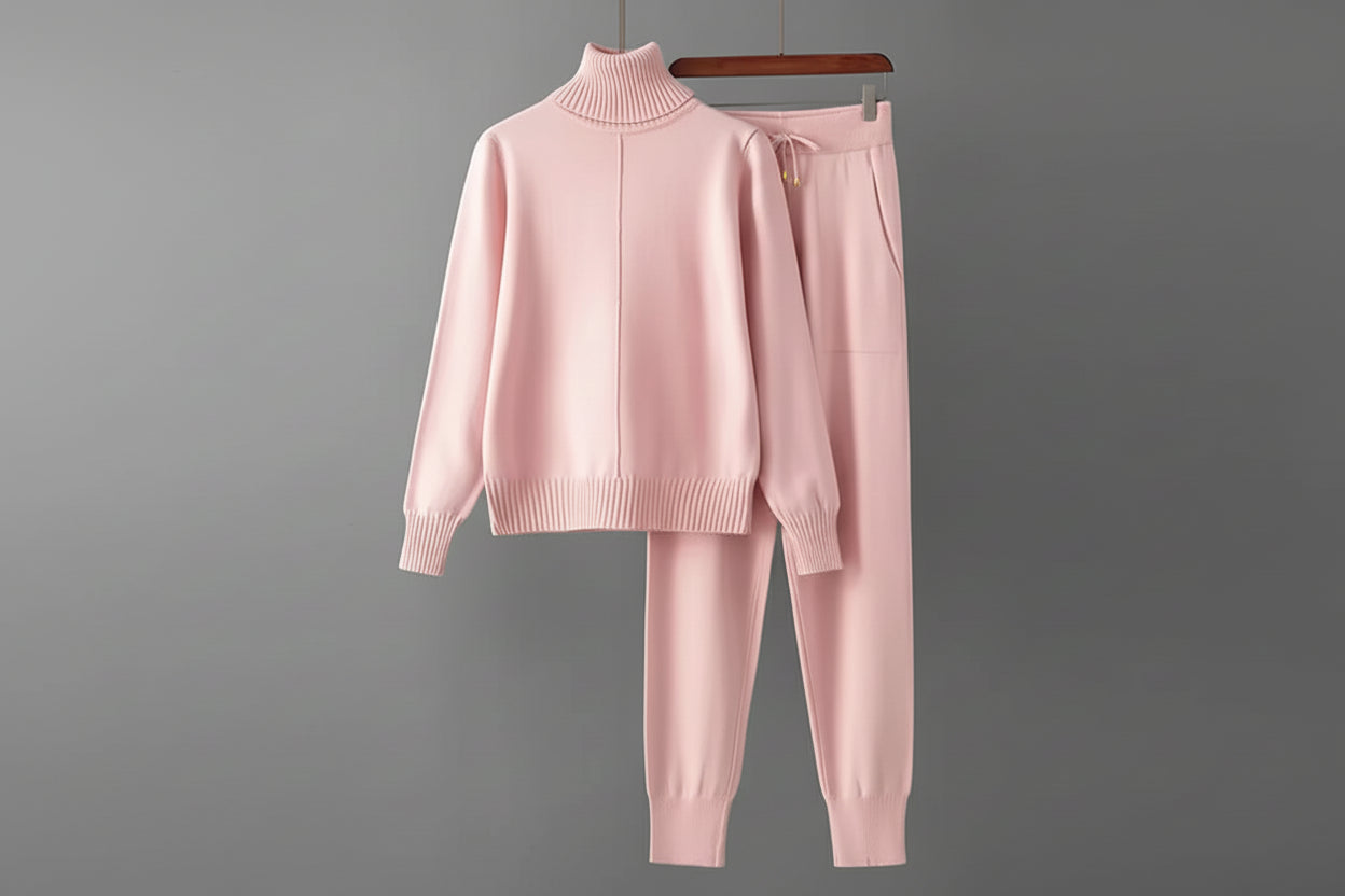 Candy Color Knitted 2 Piece Sets Women Turtleneck Knitwears Sweater Pullover Tops Conjuntos High Waist Casual Harem Pants Outfit