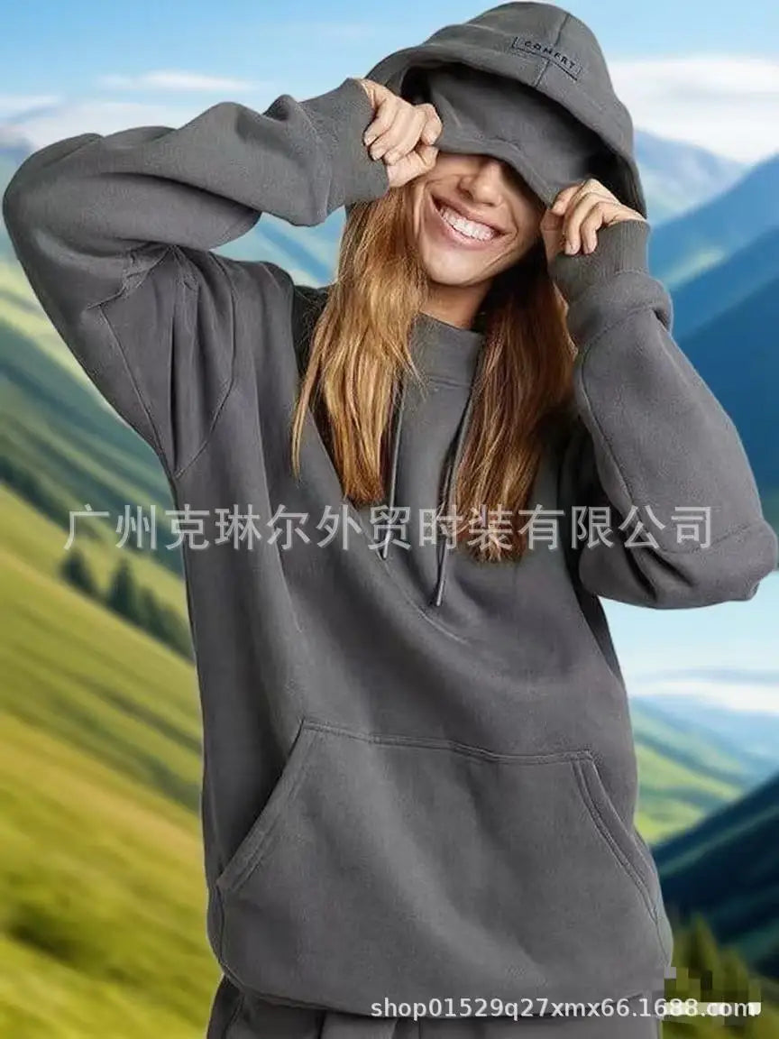 Casual 2 Piece Hoodie Set Oversized Pullover Hoodie Long Sleeve Sweatshirt Set Cozy Loungewear Matching Set For Women
