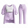 Four Pcs Sets Casual Cropped Tank Tops&High Elastic Drawstring Shorts&Long Sleeve Fleece Knitted Cardigan Coats&Full Trousers