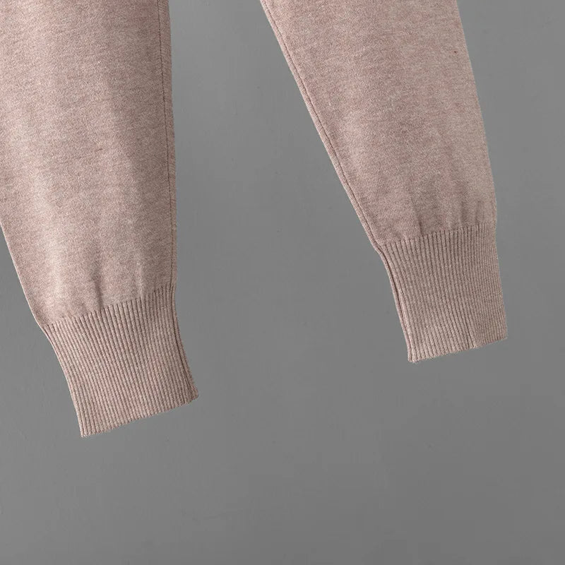 Candy Color Knitted 2 Piece Sets Women Turtleneck Knitwears Sweater Pullover Tops Conjuntos High Waist Casual Harem Pants Outfit