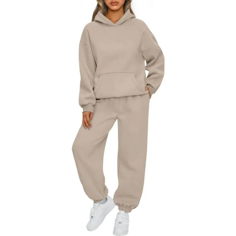 Women's Casual Hoodie And Loose Pants Two-Piece Set Sportswear Polyester Fiber Fashionable Autumn Winter Outfit Combo